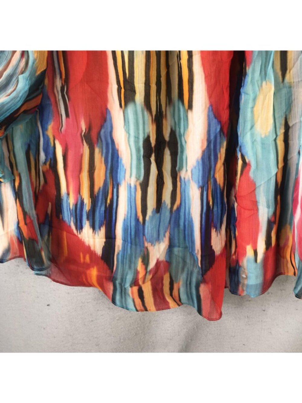 Vintage Collection Tunic Top Womens L Multicolor Abstract Ruffle Chiffon Boho - Picture 11 of 16